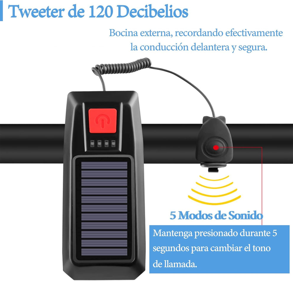 Linterna Para Bicicleta Solar Con Sirena